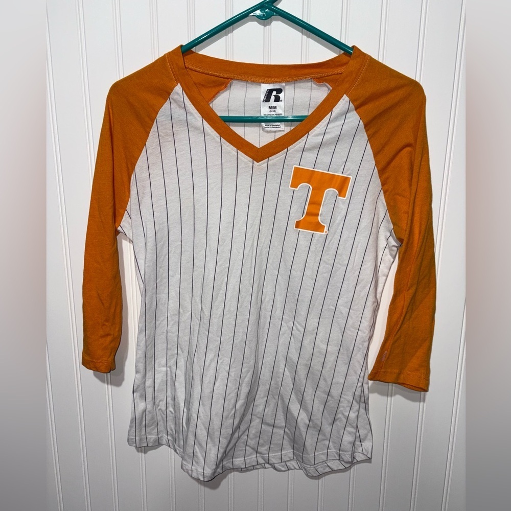 Russell TN Athletic Orange and White Striped Raglan Baseball Tee